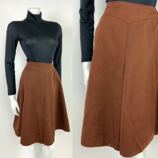 VINTAGE 60s 70s CHESNUT BROWN FOLK BOHO MOD CIRCLE FLARED MIDI SKIRT 6