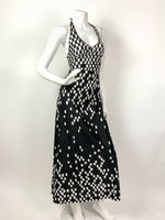 VINTAGE 60s 70s BLACK WHITE CHECKERBOARD GEOMETRIC STRAPPY MAXI DRESS 8 10