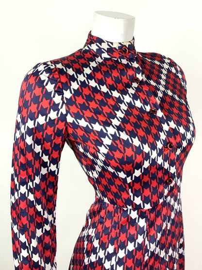 VINTAGE 60s 70s RED WHITE BLUE HOUNDSTOOTH CHECKERED MOD PLEATED DRESS 4