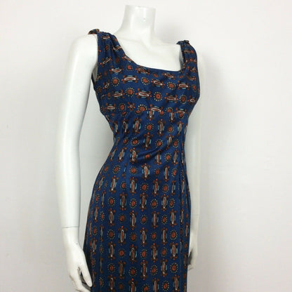 60S VINTAGE BLUE ORANGE PATTERN MAXI DRESS 10