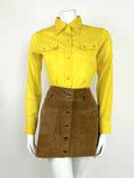 VINTAGE 60s 70s SUNSHINE YELLOW DAGGER COLLAR MOD LONG SLEEVE SHIRT 10 12