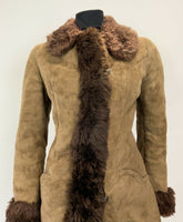 VINTAGE 60s 70s SOFT BROWN SUEDE LEATHER SHEARLING BOHO MOD PENNY LANE COAT 12