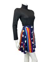 VINTAGE 60s 70s NAVY BLUE WHITE YELLOW STRIPED STAR MOD MINI SKIRT 8