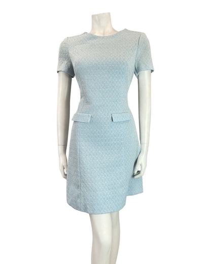 VINTAGE 60s 70s BABY BLUE SILVER GEOMETRIC CHECKED MOD PARTY SHORT DRESS 14