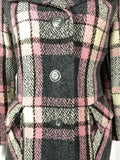 VINTAGE 60s 70s GREY SILVER WHITE BROWN PINK PLAID CHECKED MOD SWING COAT 14 16