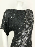 VINTAGE 70s 80s BLACK WHITE SEQUIN BEADED PEARL DISCO PARTY BLOUSE TOP 12 14 16