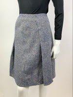 VINTAGE 60s 70s BLUE MULTI-COLOURED SPECKLED WOOL PLEATED CACHAREL SKIRT 6 8