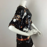 VINTAGE 80S SEQUIN DISCO EVENING BLACK BRONZE RED WHITE TOP 10 12