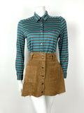 VINTAGE 70s STYLE 90s GREEN GREY RED WHITE STRIPED MOD SHIRT 10