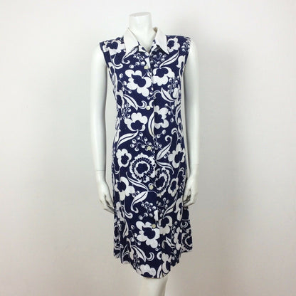 60S VINTAGE COTTON BLUE WHITE FLORAL PATTERN MINI DRESS 14 16