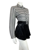 VINTAGE 60s 70s BLACK SILVER STRIPED MOD DAGGER COLLAR LUREX SHIRT 14 16