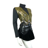 VINTAGE 70s 80s BLACK YELLOW GOLD SILVER ZIG-ZAG DISCO PARTY WAISTCOAT 16 18