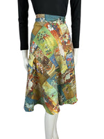 VINTAGE BLUE GREEN ORANGE PATCHWORK STYLE GRAPHIC PRINT A LINE 60s 70s SKIRT 8