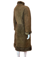 VINTAGE 60s 70s DARK BROWN SUEDE BROCADE DR ZHIVAGO SHEARLING LONG COAT 12 14