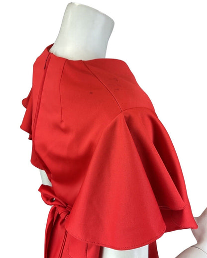 VINTAGE 60s 70s BRIGHT RED CAPE SLEEVE ELEGANT GOWN MAXI DRESS 10 12