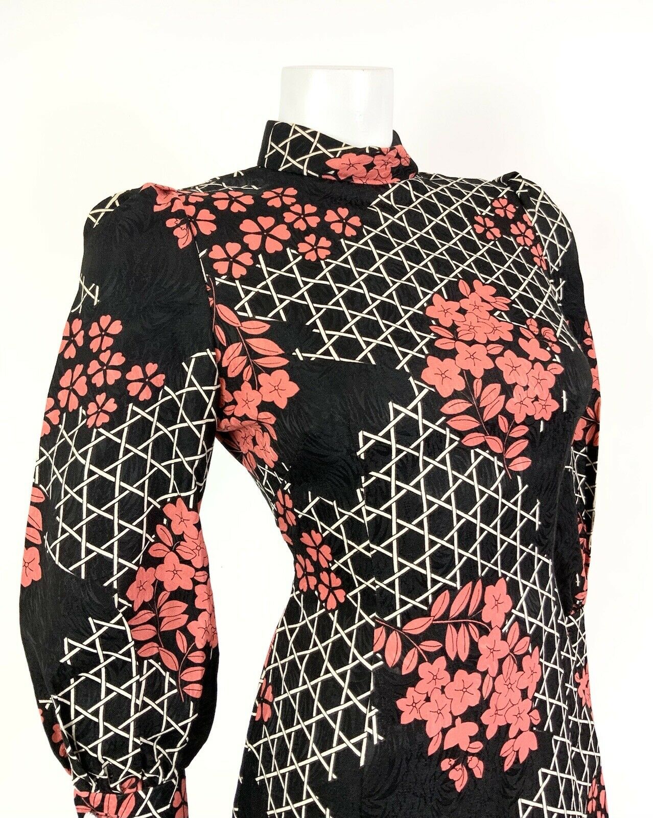 VTG 60s 70s BLACK WHITE PINK GEOMETRIC HONEYCOMB BLOSSOM MOD MINI DRESS 8 10