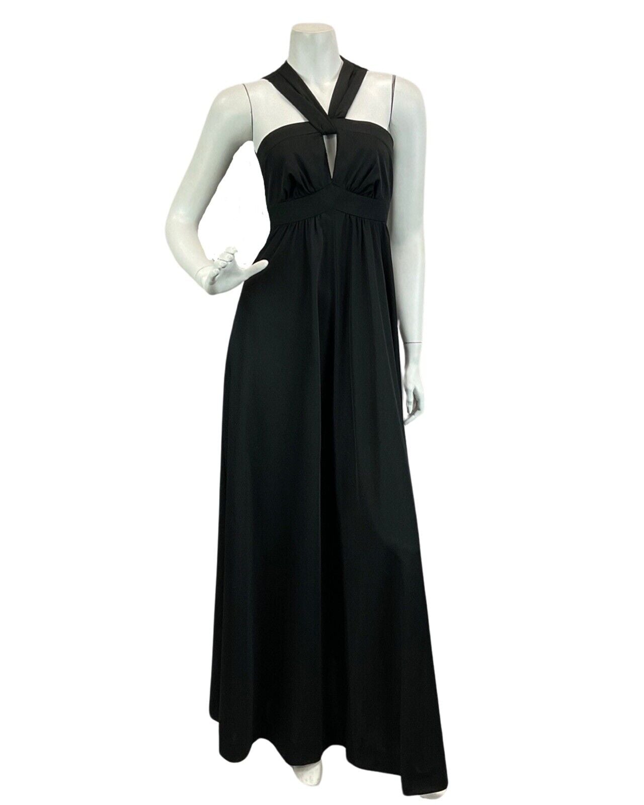 VINTAGE 60s 70s BLACK CROSS FRONT STRAPLESS PARTY BOHO FOLK  MAXI DRESS 6