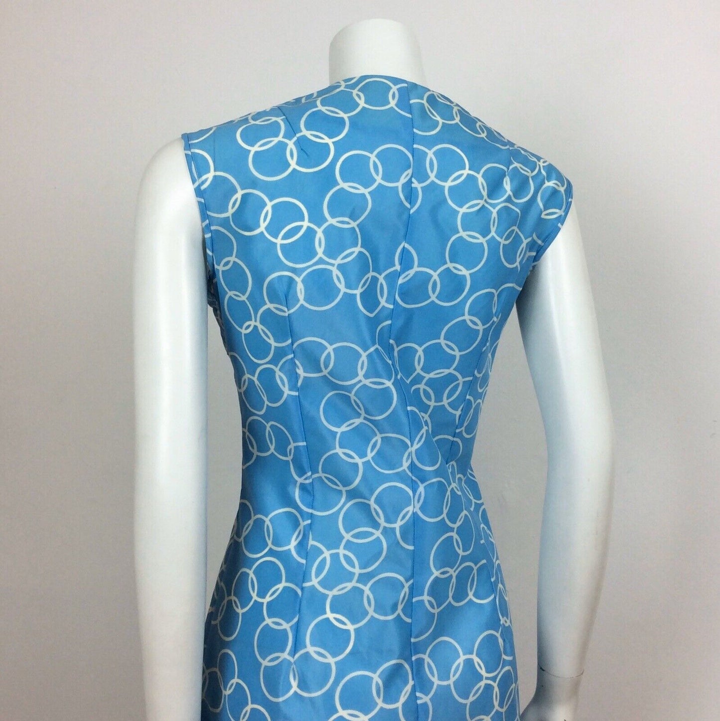 60S VINTAGE BLUE WHITE CIRCLE HOOP PRINT VINTAGE DRESS 10 12