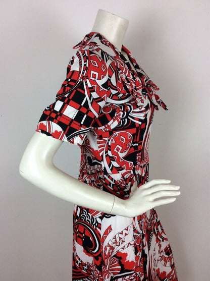 Vintage 60’s summer dress red black white psychedelic print bow 10 12