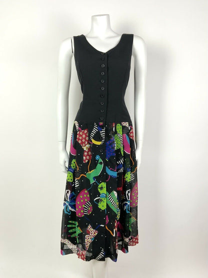 VINTAGE 80s BLACK RED GREEN PINK HAT SHOES GLOVES SLEEVELESS DRESS 12