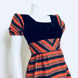 VINTAGE 60S RED BLACK TARTAN VELVET MINI DRESS 6 8