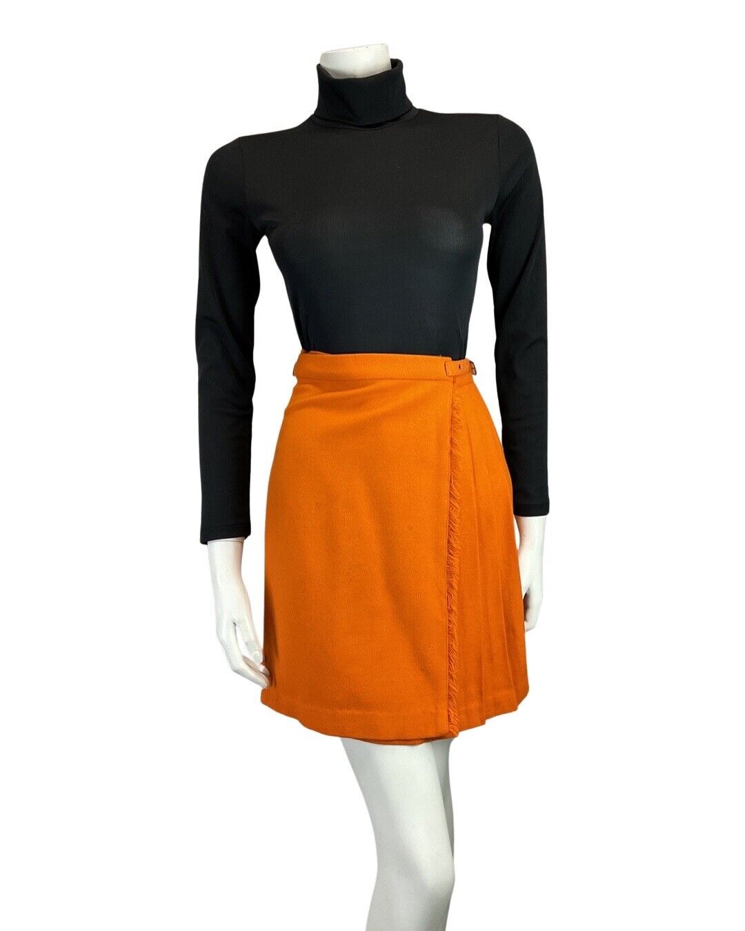 VINTAGE 60s 70s BRIGHT ORANGE PLEATED MOD KILT WRAP SKIRT 4