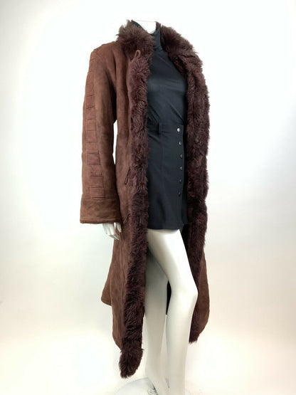 VTG 60s 70s MAHOGANY RED BROWN SUEDE LEATHER SHEARLING BOHO TOGGLE COAT 10 12