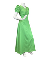 VINTAGE 60s 70s APPLE GREEN PUFF SLEEVE MOD MAXI DRESS 6 8