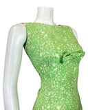 VINTAGE 60s 70s LIME GREEN WHITE GEOMETRIC PSYCHEDELIC MOD MINI SHIFT DRESS 6 8