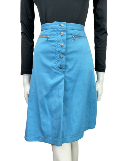 VINTAGE 60s 70s BRIGHT BLUE SILVER ZIPPER MOD MINI SHORT SKIRT 4