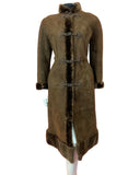 VINTAGE 60s 70s DARK BROWN SUEDE BROCADE DR ZHIVAGO SHEARLING LONG COAT 12 14