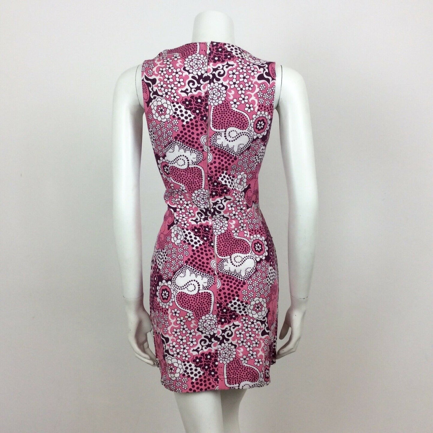 VINTAGE 60S COTTON PINK PURPLE PSYCHEDELIC FLORAL MINI DRESS  8 10