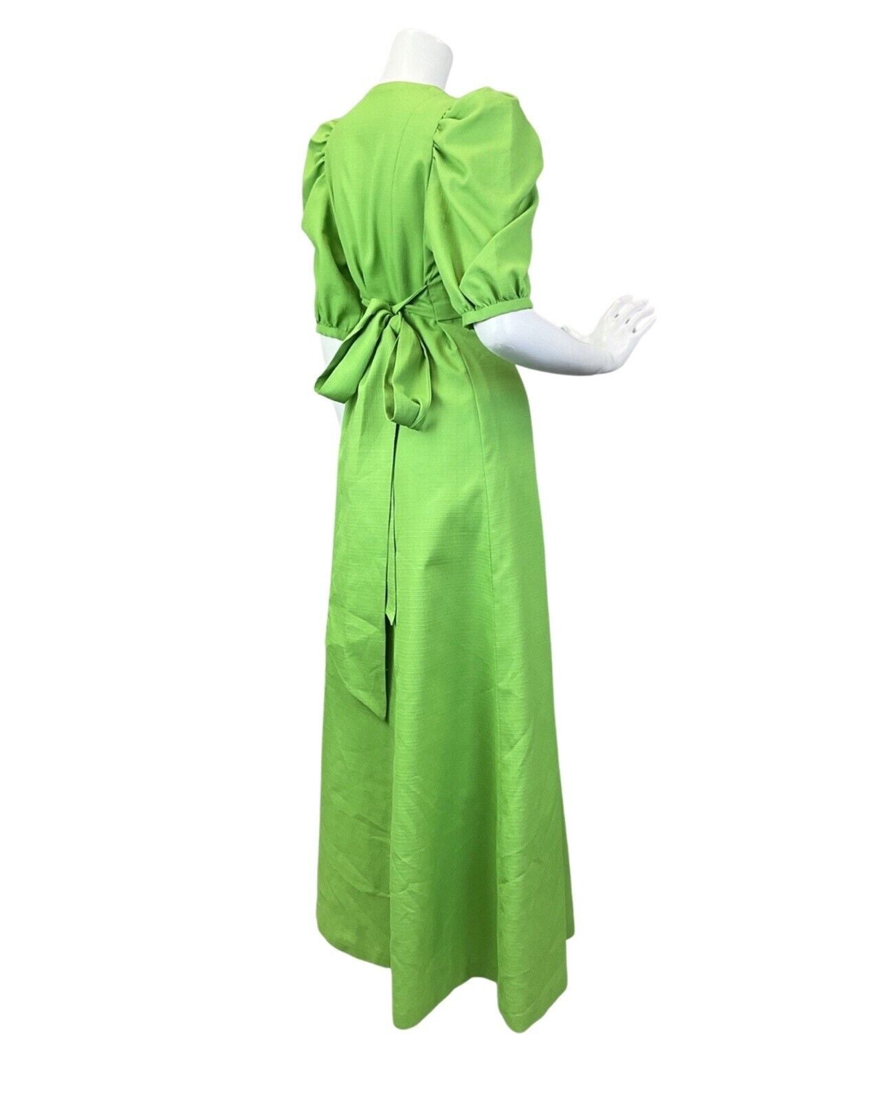 VINTAGE 60s 70s APPLE GREEN DAISY FLOWER EMBROIDERED PRAIRIE MAXI DRESS 8 10