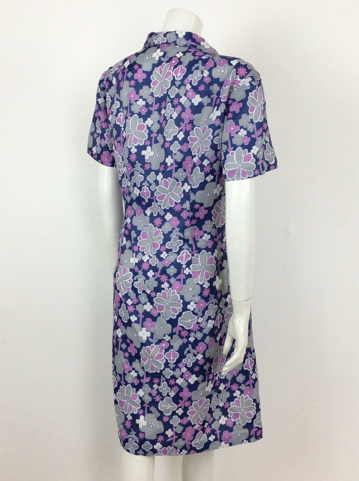 STUNNING VINTAGE 60S 70S PSYCHEDELIC BLUE PURPLE FLORAL TEA DRESS 16 18