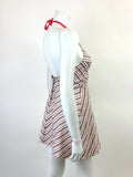 VINTAGE 60s 70s WHITE RED BLUE STRIPED MOD HALTER MINI DRESS 4 6