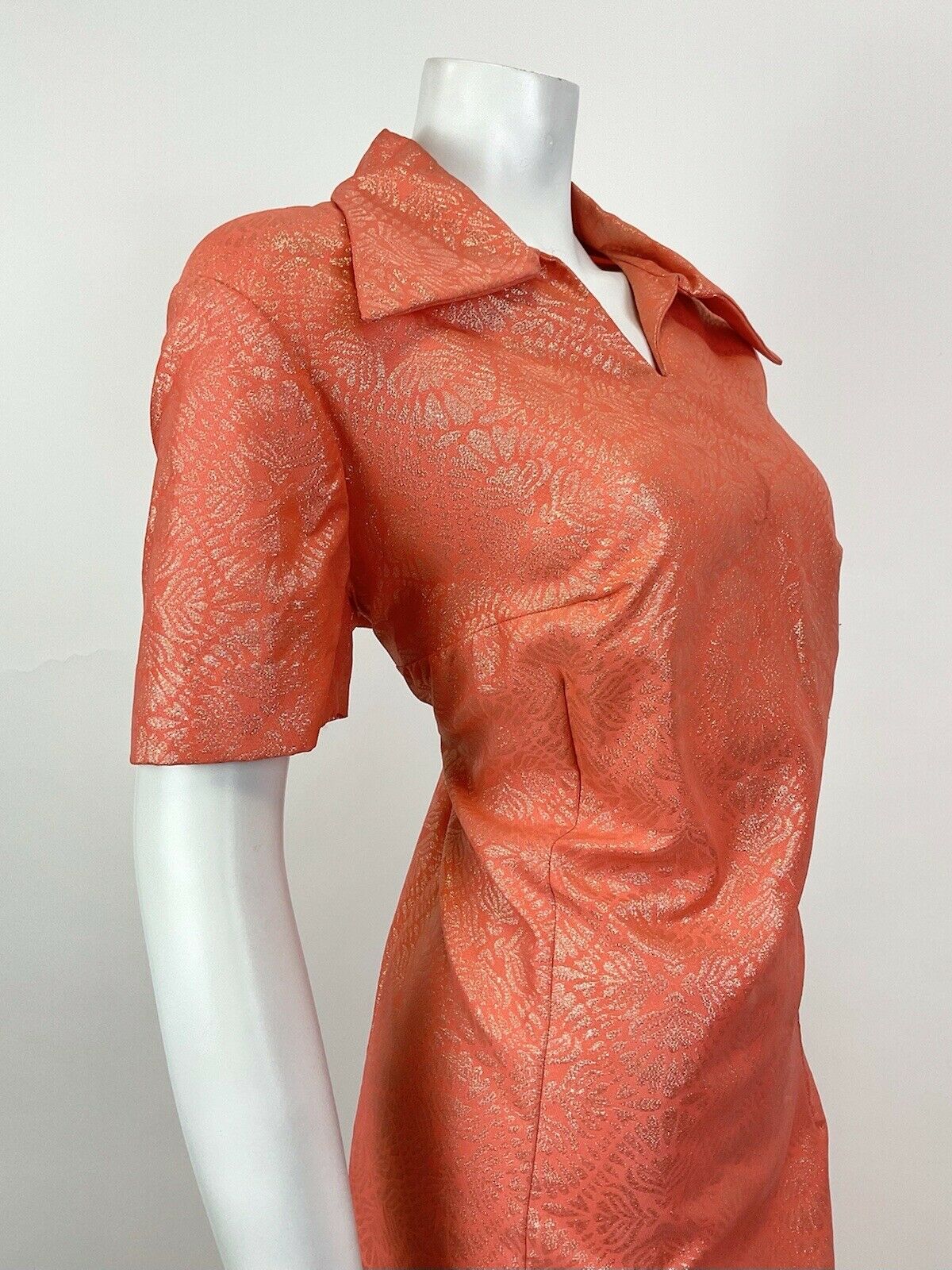 VTG 60s 70s ORANGE GOLD PSYCHEDELIC MANDALA MOD PARTY DAGGER SHIRT DRESS 14 16