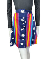 VINTAGE 60s 70s NAVY BLUE WHITE YELLOW STRIPED STAR MOD MINI SKIRT 8