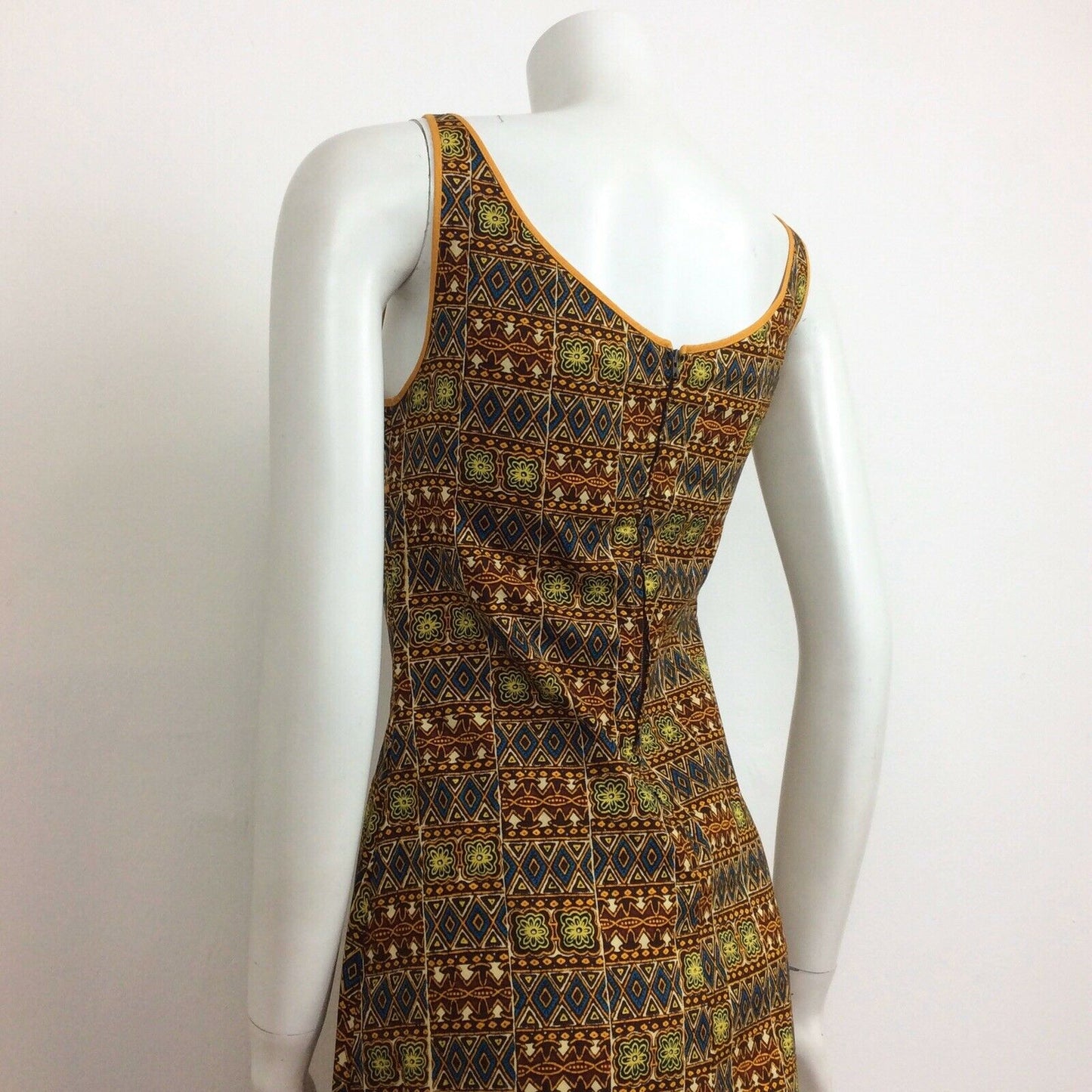 60S 70s VINTAGE BATIK PRINT FESTIVAL TRIBAL MAXI DRESS 10 12