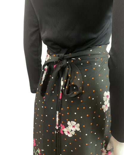 VINTAGE 60s 70s BLACK PINK ORANGE FLORAL DOTTY FOLK MOD MAXI SKIRT 8 10