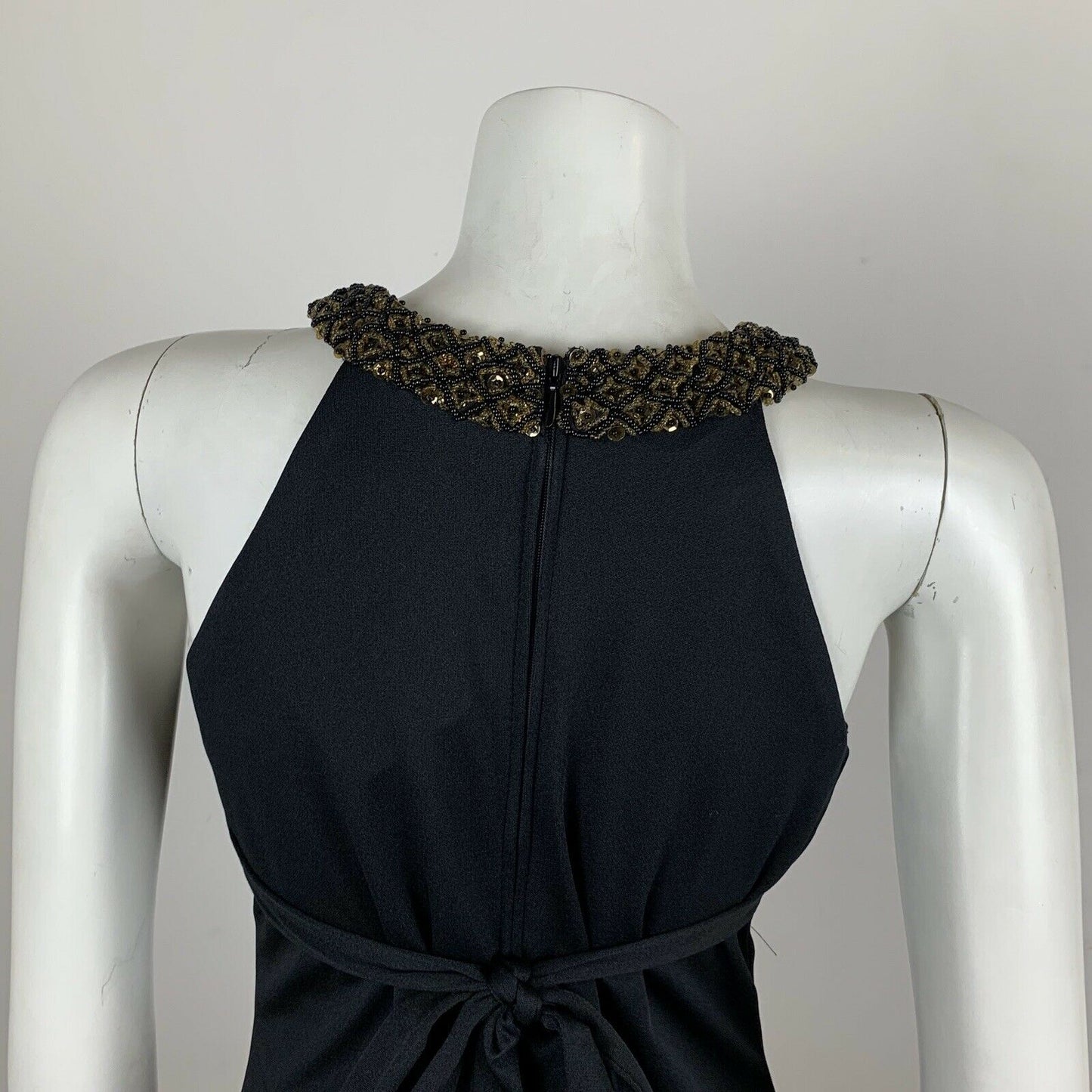 VINTAGE 70S BLACK GOLD BEADED HALTER NECK DRESS 6 8