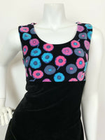 VTG 60s 70s BLACK BLUE PURPLE PINK PSYCHEDELIC FLOWER VELVET MAXI DRESS 8