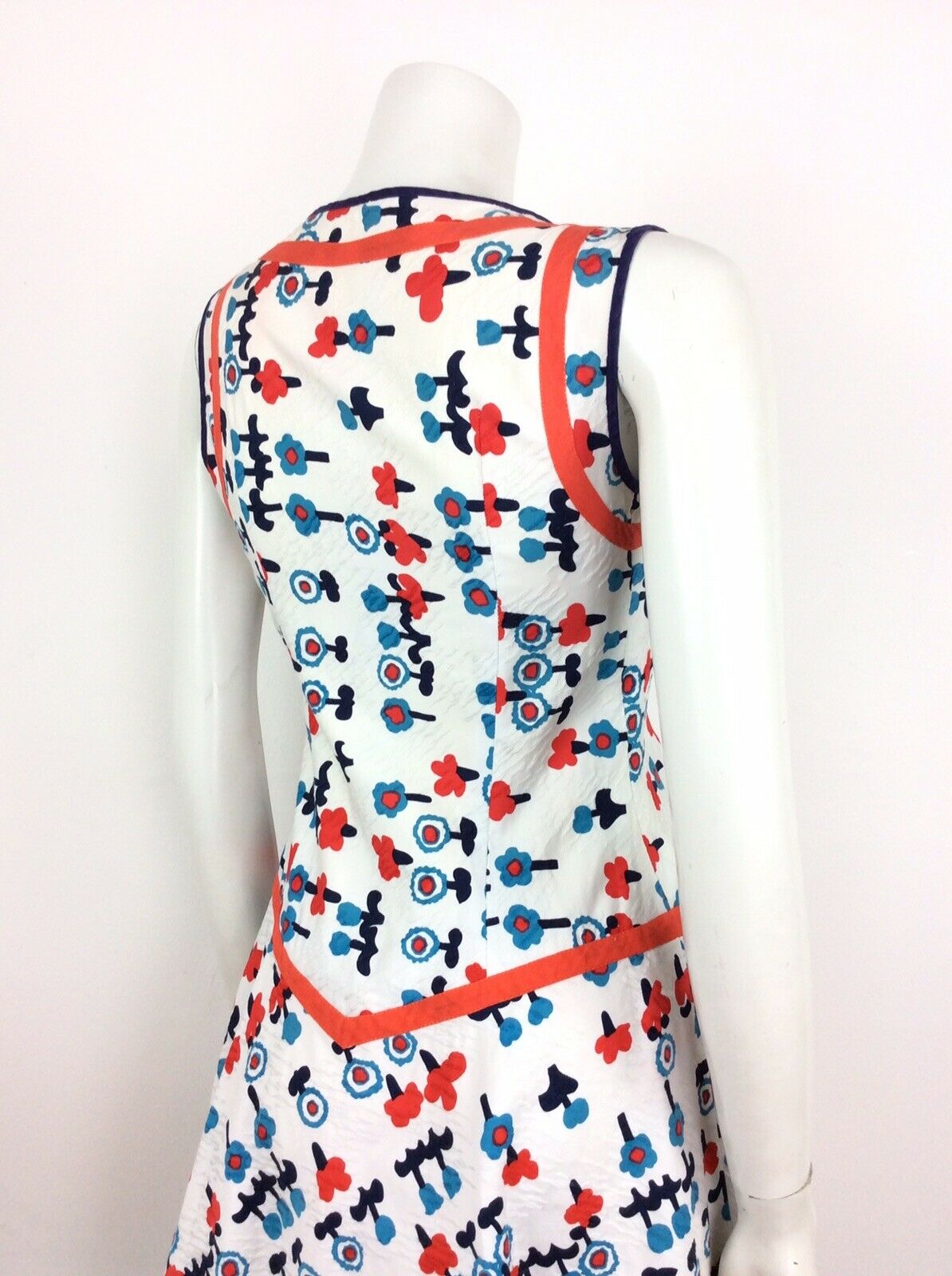 AMAZING VINTAGE 60s 70s FLORAL SUMMER DRESS POPPY RED BLUE WHITE 4 6