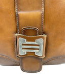 VINTAGE 70s TOFFEE BROWN SILVER LEATHER MOD BOHO CROSS-BODY MESSENGER BAG