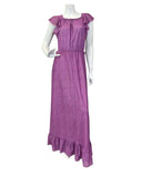 VINTAGE 60s 70s PURPLE PINK DITSY FLOWER BOHO PRAIRIE MAXI DRESS 8 10