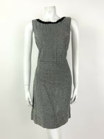 VTG 60s 70s BLACK SILVER GLITTER LUREX SEQUIN TRIM PARTY STUDIO 54 DRESS 10 12