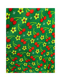 VINTAGE 60s 70s GREEN RED YELLOW CHERRY FLOWER PRINT A-LINE MOD SKIRT