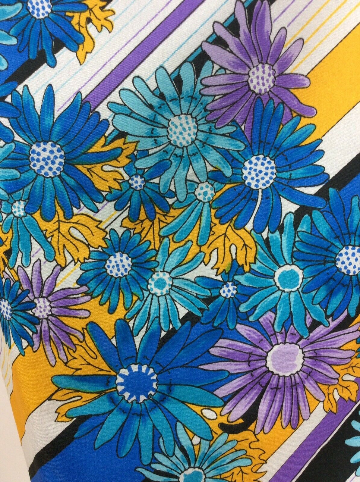 VTG 60s 70s BLUE YELLOW BLACK PURPLE STRIPE FLOWER DAISY DRESS 14