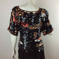 VINTAGE 80S SEQUIN DISCO EVENING BLACK BRONZE RED WHITE TOP 10 12