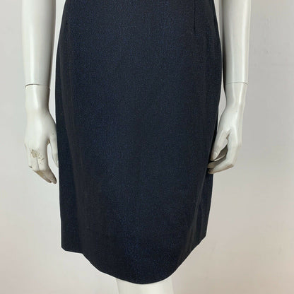 VINTAGE 60S BLACK BLUE GLITTER PETER PAN COLLAR DRESS 12