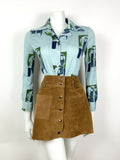 VTG 60s 70s DENIM BLUE GREEN ART DECO 20S FIGURE DOVE VINE DAGGER BLOUSE 10 12